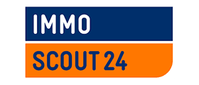 IMMO SCOUT24-Logo in blauem Oberteil und orangefarbenem Unterteil