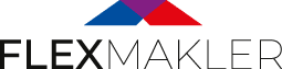 Logo Flexmakler ze stylizowanym dachem domu wykonanym z niebieskiej i czerwonej piramidy nad czarnym napisem FLEXMAKLER