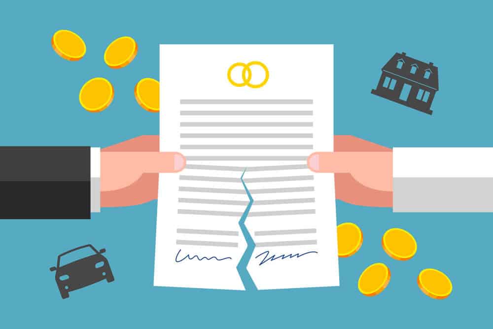 Document contractuel déchiré en gros plan avec silhouette stylisée d'une maison individuelle et pièces de monnaie en arrière-plan