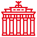 Flexmakler-Logo mit rotem stilisiertem Brandenburger Tor