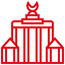 Flexmakler-Logo in roter Silhouette des Brandenburger Tors mit Quadriga und flankierenden Säulen