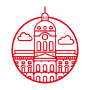 Flexmakler Logo in roter Linienzeichnung einer stilisierten Rathausfassade mit Kuppel