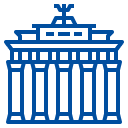 सामने से देखने पर ब्रैंडेनबर्ग गेट का नीली रेखा वाला आइकन दिखाई देता है।