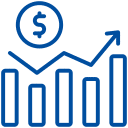 Иконка с восходящей гистограммой и долларовой монетой, символизирующей финансовый рост