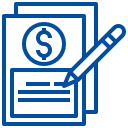 डॉलर चिह्न और पेंसिल के प्रतीक के रूप में वित्तीय दस्तावेजों को दर्शाने वाला एक शैलीबद्ध चित्र।