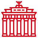 Flexmakler-Logo mit rotem stilisiertem Brandenburger Tor