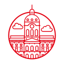 Flexmakler Logo in roter Linienzeichnung einer stilisierten Rathausfassade mit Kuppel