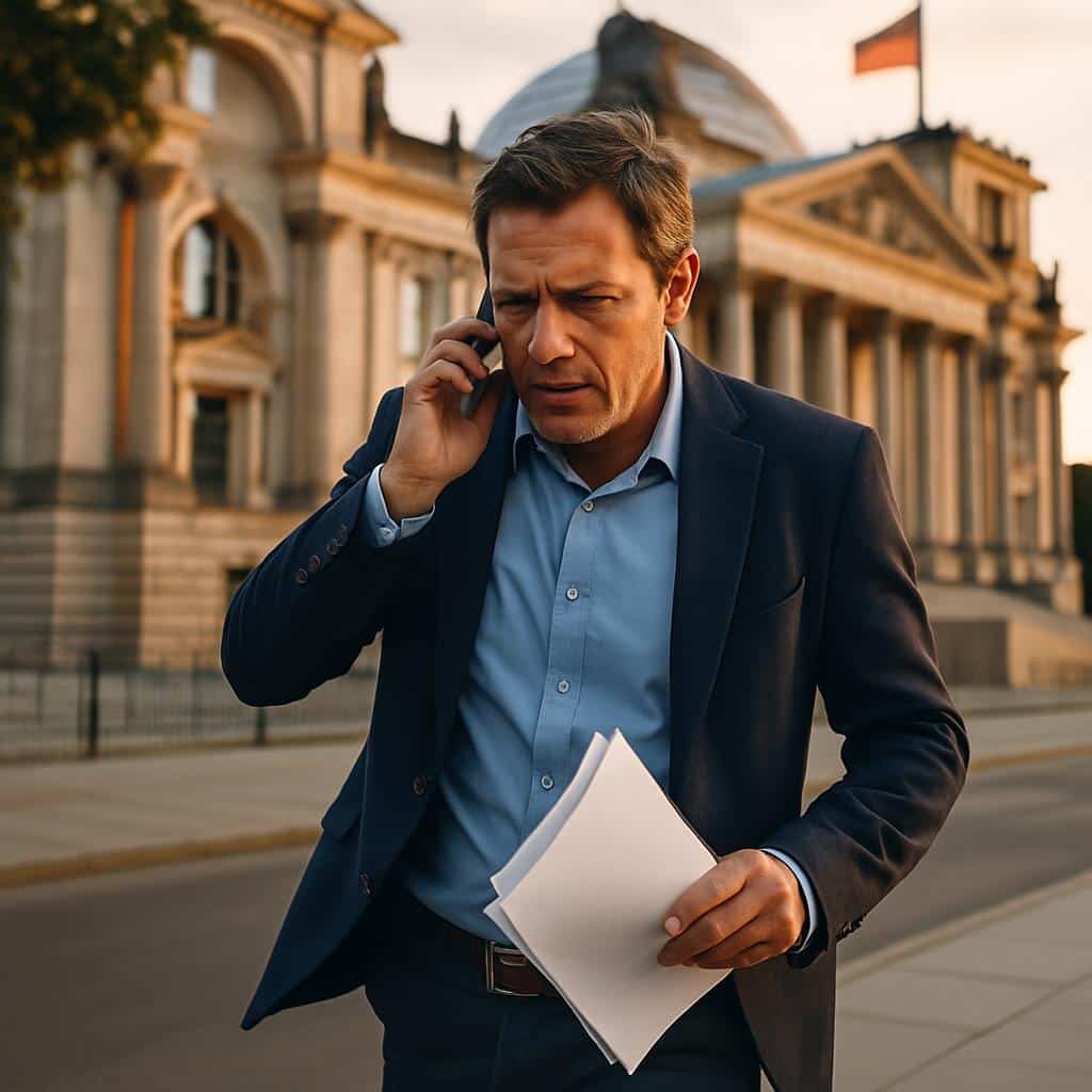 Frontalansicht eines neoklassizistischen Regierungsgebäudes mit Kuppel und Säulenportikus auf städtischem Platz