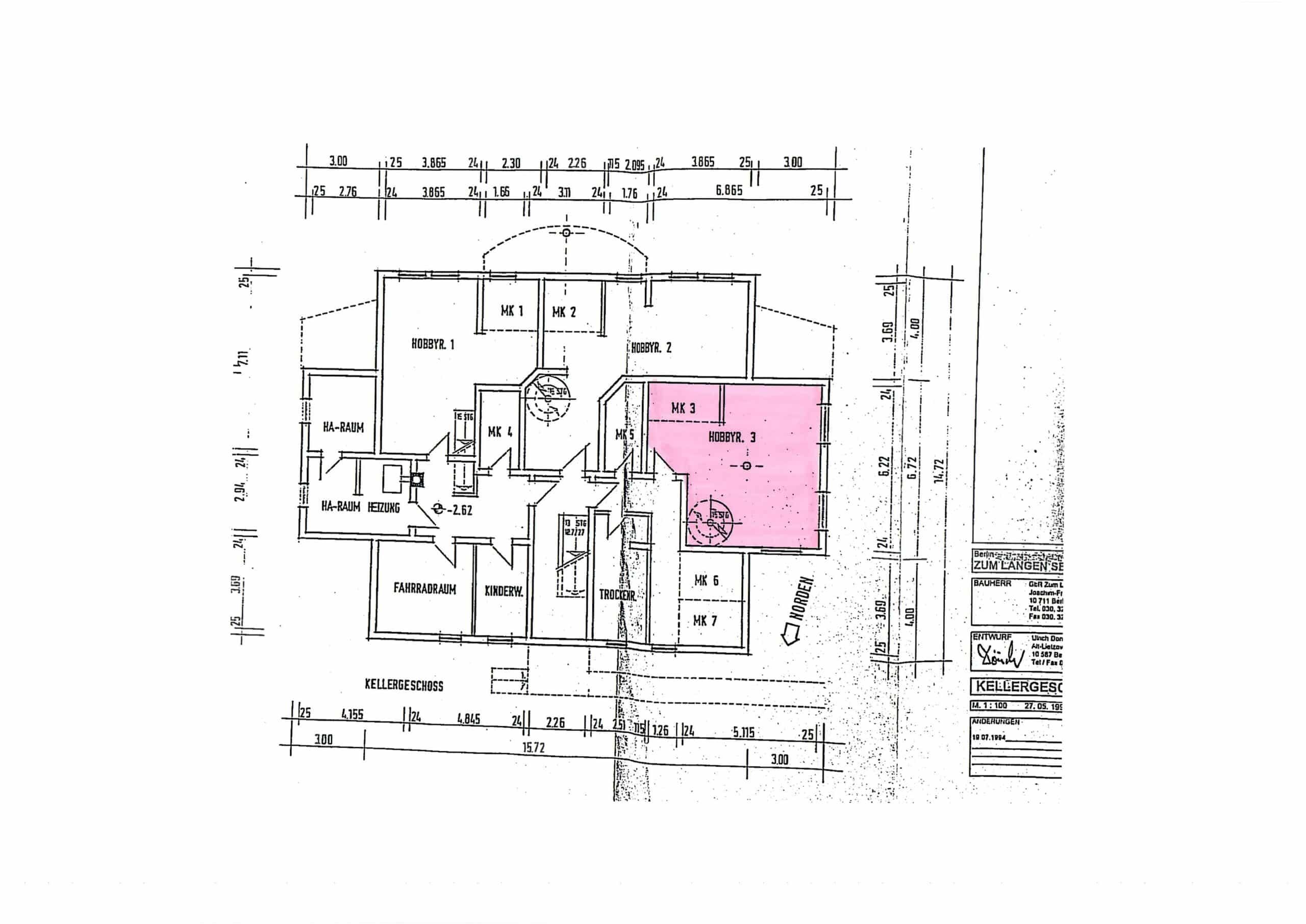 Plattegrond van de kelderverdieping van een eengezinswoning met hobbyruimtes, stookruimte, fietsenstalling en kelderboxen
