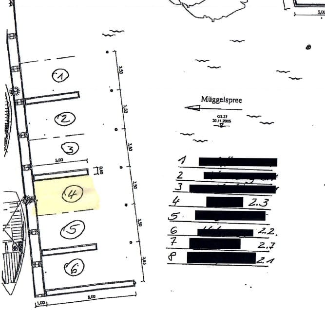 Planta do local para ancoradouro de barcos no Müggelspree - Apartamento exclusivo numa localização direta à beira-mar!