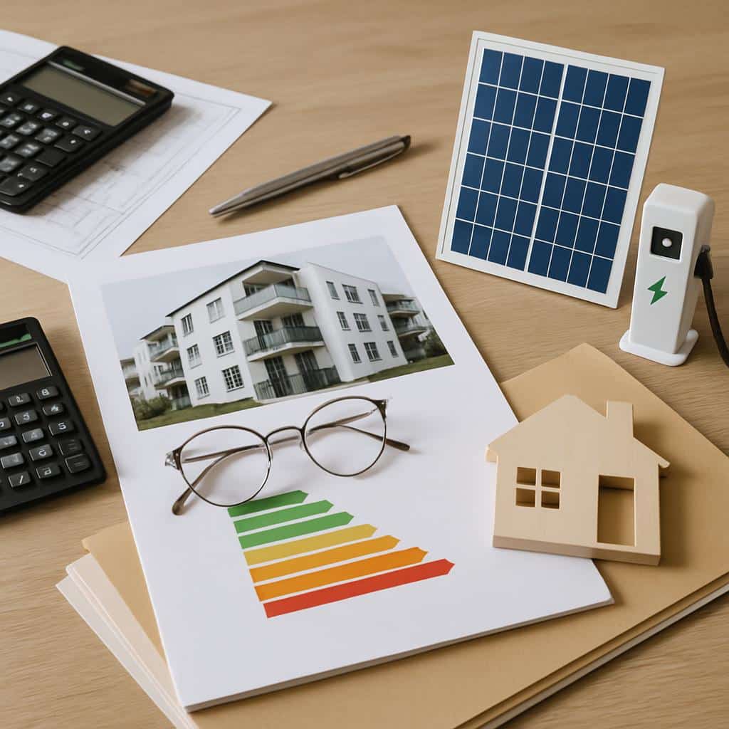 Wit gepleisterd flatgebouw met meerdere verdiepingen aan de voorkant met plat dak en balkons