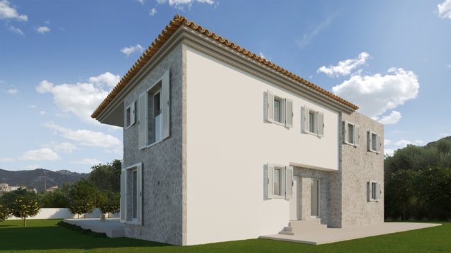 Mediterrane Villa mit Natursteinfassade im Grünen - Finca-Projekt im Dorf Andratx mit viel Privatsphäre zu verkaufen