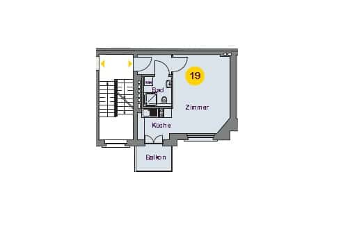 Grundriss - CHARMANTES 1-ZIMMER-APARTMENT NAHE BOXHAGENER PLATZ SOFORT BEZUGSFREI