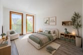 Visualisierung Schlafzimmer mit ruhiger Ausrichtung ins Grüne