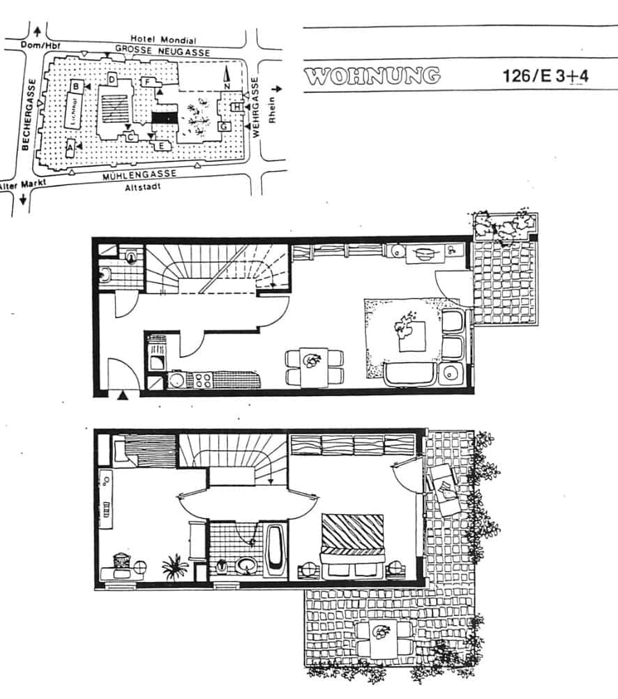 Grundriss Maisonettewohnung mit zwei Terrassen - Maisonette mit Dachterrasse in Bestlage Köln-Altstadt