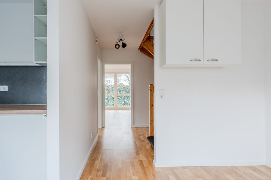 Dining room - view towards the living room - Modernised terraced corner house in a quiet residential area