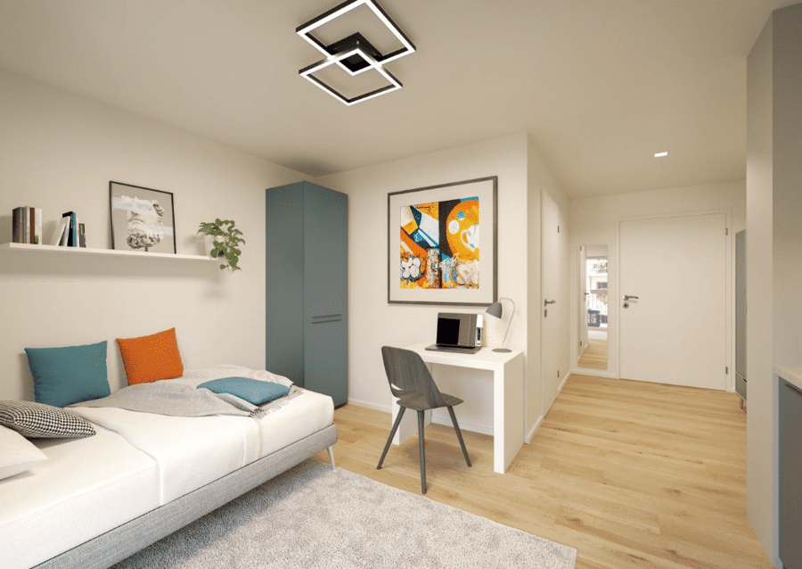 Wohn- und Schlafbereich mit Küchenblick - Kompakte 1-Zimmer-Kapitalanlage mit Terrasse – ideal für Einsteiger