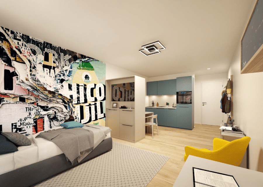 Wohn- und Schlafbereich mit Küchenblick - Kompakte 1-Zimmer-Kapitalanlage mit Terrasse – ideal für Einsteiger