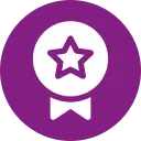Logo mit weißem Stern in Kreis und Band auf violettem Hintergrund