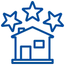 Icon eines Haussymbols mit drei Sternen darüber als Symbol für hohe Immobilienbewertung