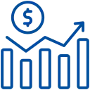 Icon mit aufsteigendem Balkendiagramm und Dollar-Münze als Symbol für Finanzwachstum