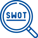 blaues Logo in Form einer Lupe mit dem Schriftzug SWOT